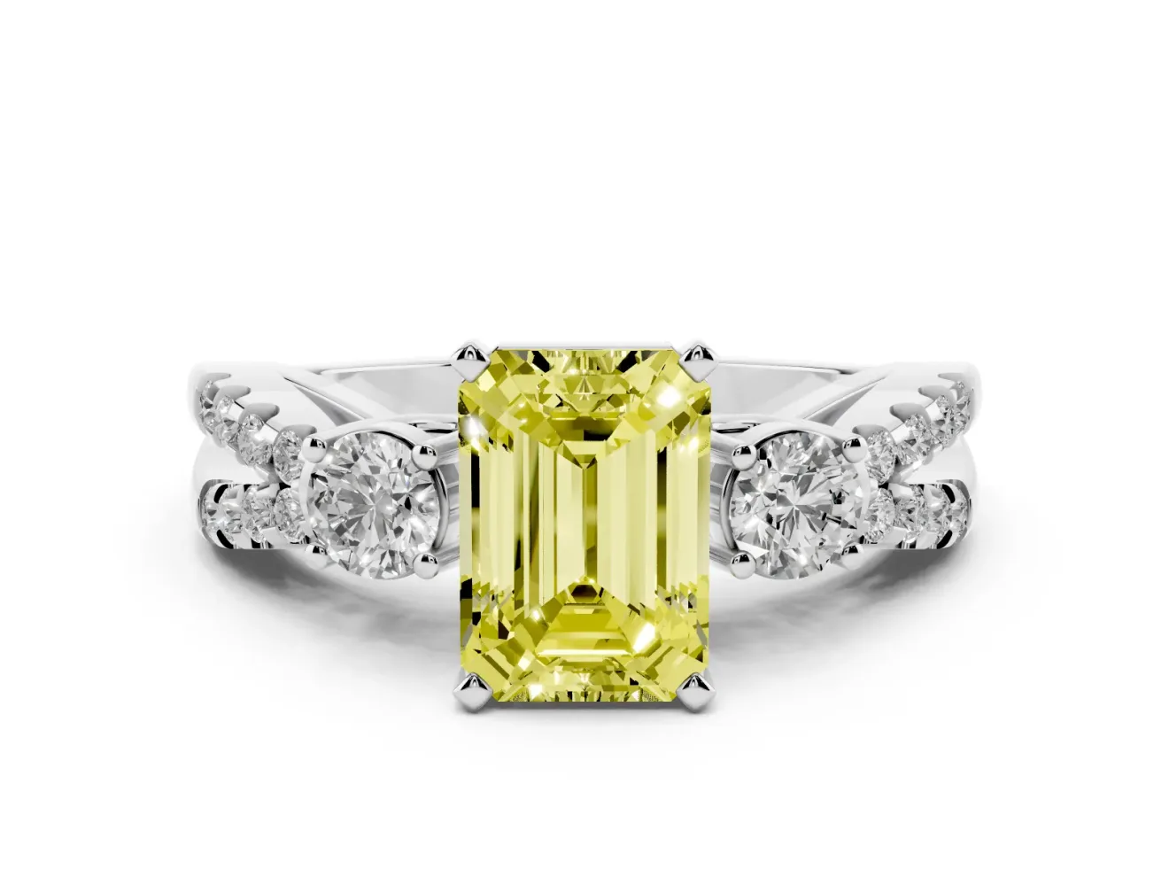 Emerald Cut 3 Stone Engagement Ring Setting for a Fancy Yellow Lab-Grown Diamond | Sterling Silver
