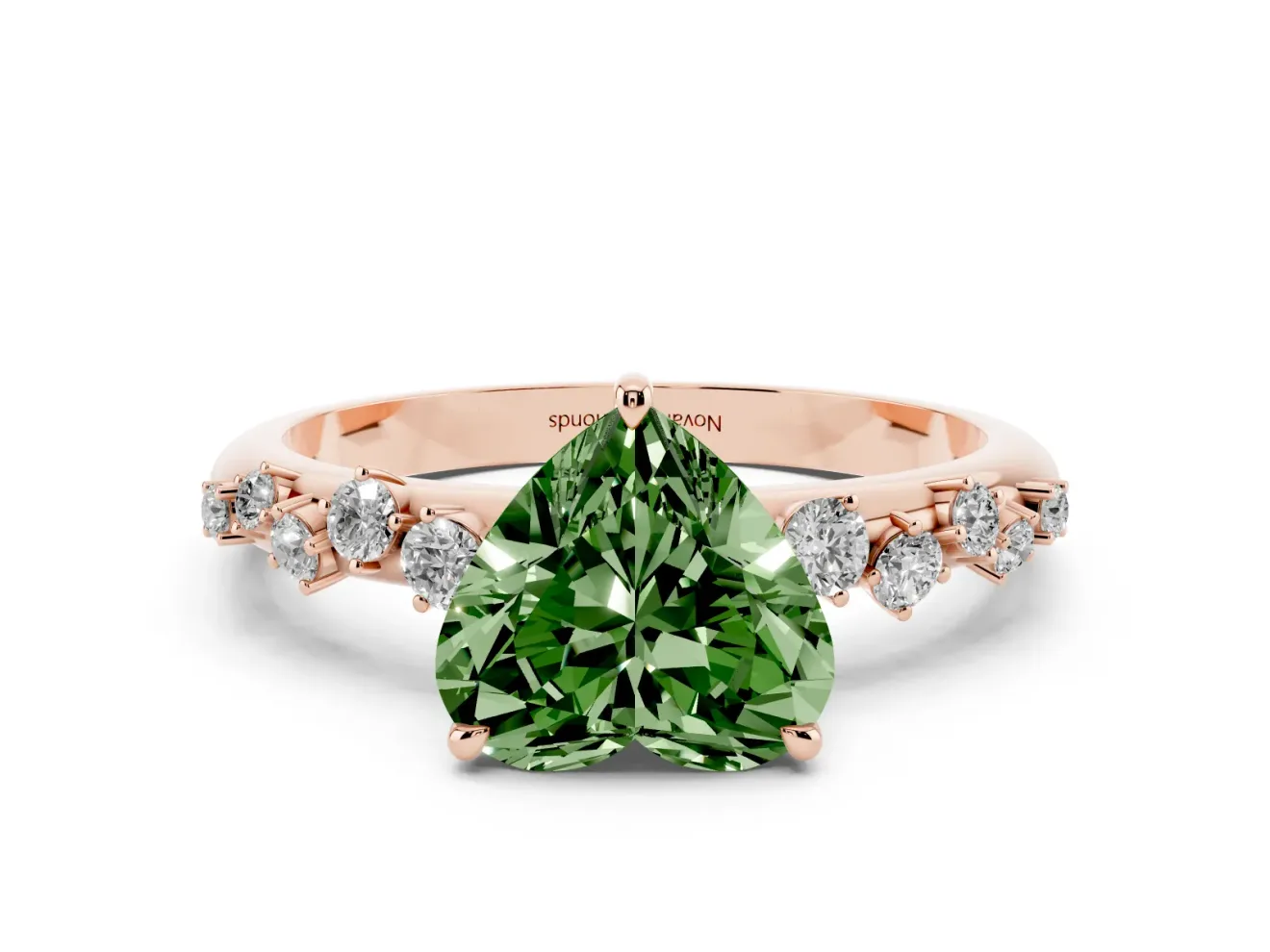 Heart-Shaped Graduated Solitaire Engagement Ring Setting for a Fancy Green Lab-Grown Diamond | Rose Gold