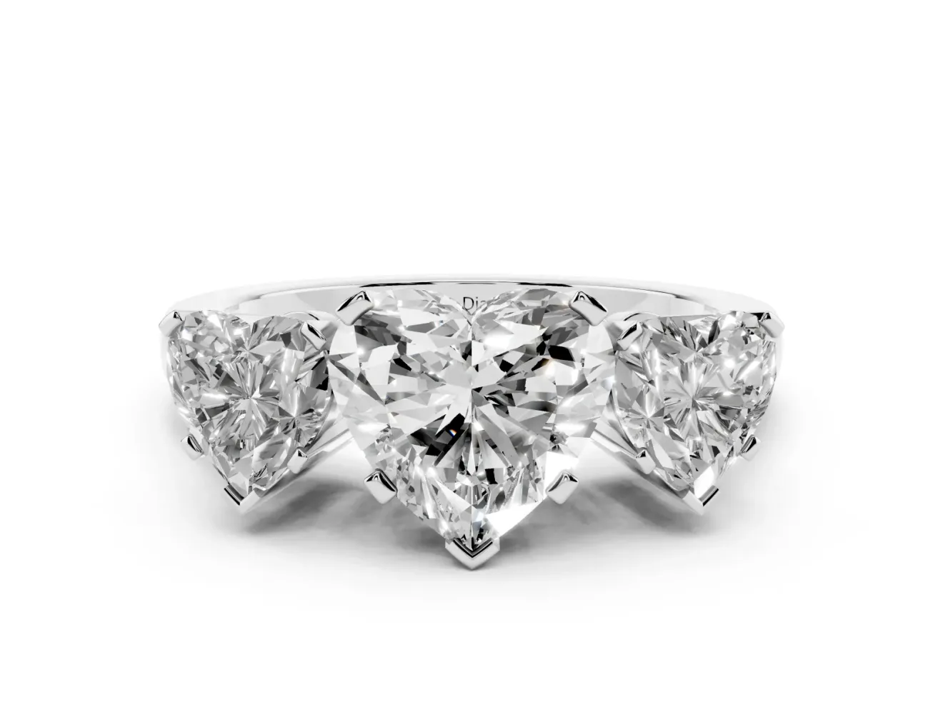 Heart-Shaped Three Stone Engagement Ring Setting | Large Side Stones | White Gold