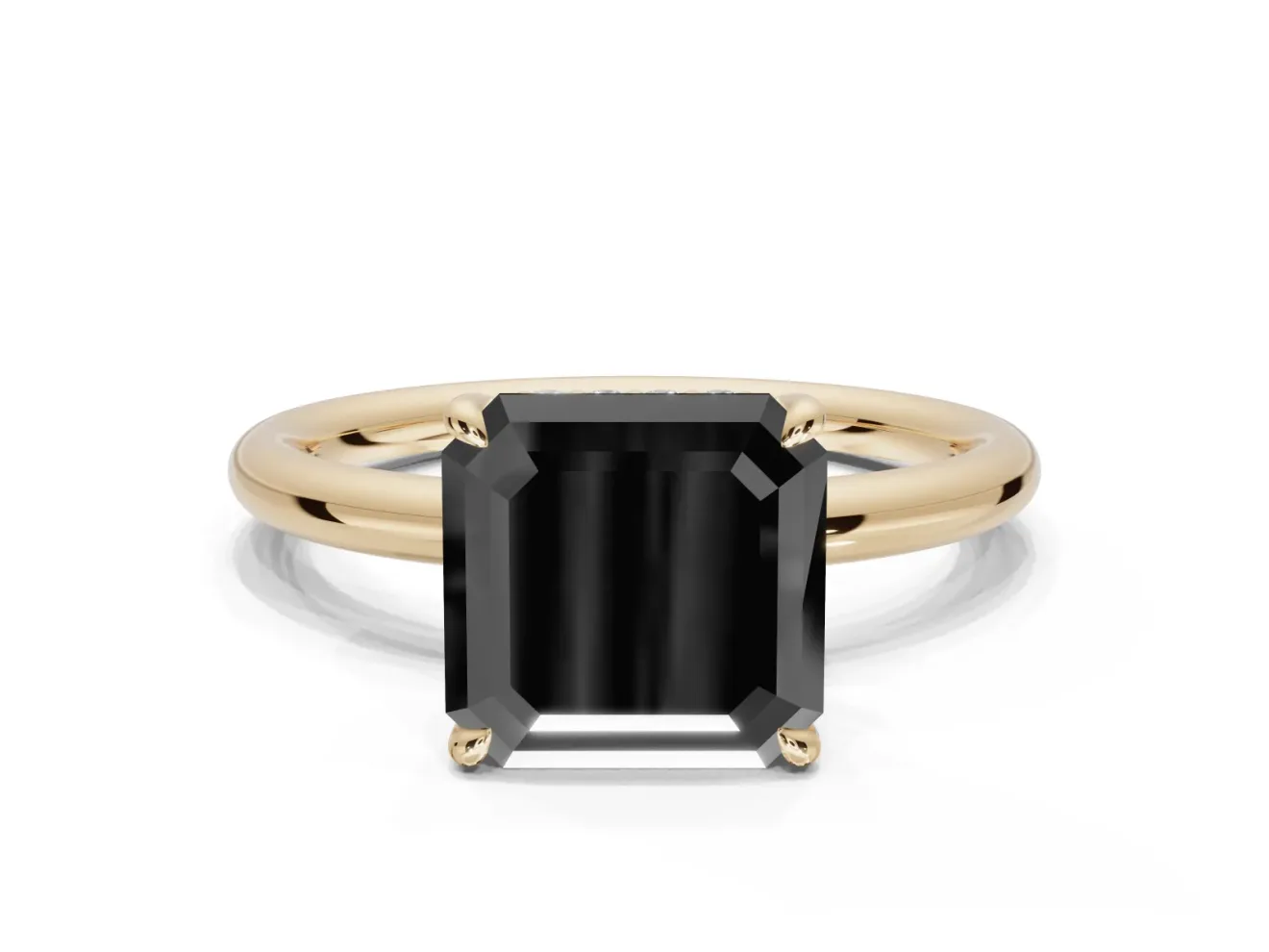 Asscher Cut Hidden Halo Engagement Ring Setting for a Black Center | Thin Plain Band | Yellow Gold