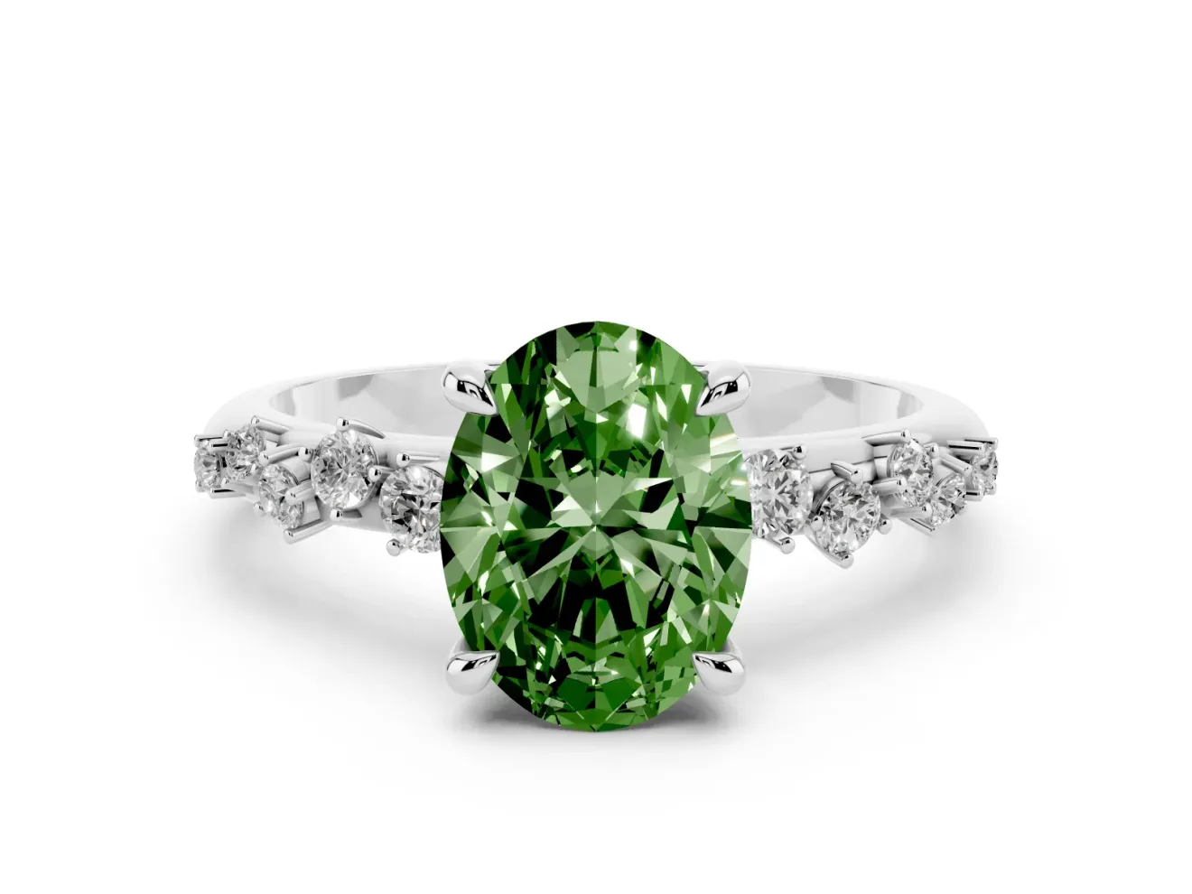 Oval Graduated Accent Engagement Ring Setting for a Fancy Green Lab-Grown Diamond | Platinum