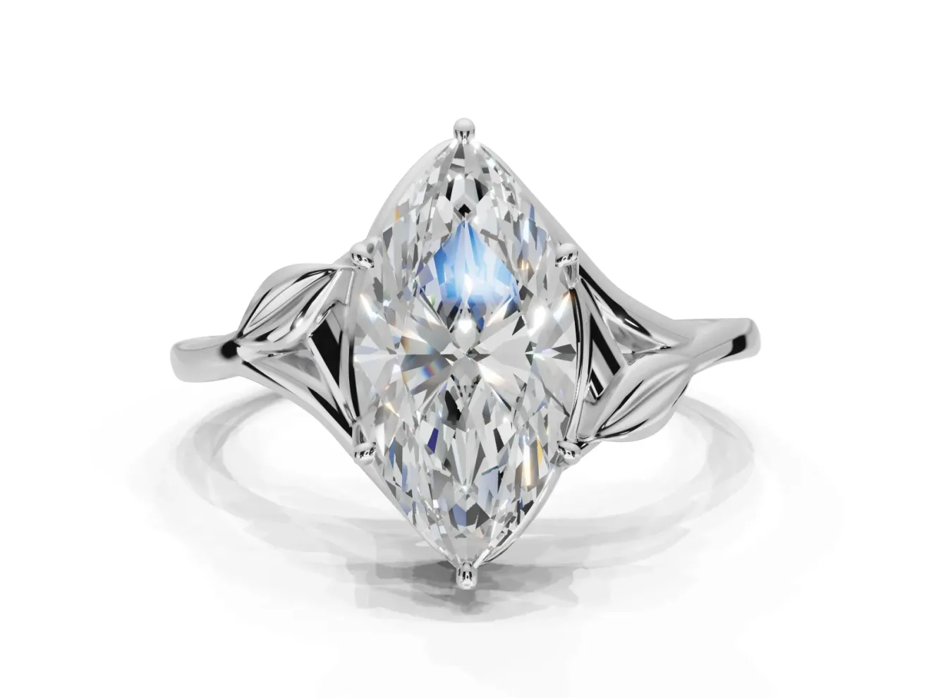 Marquise Leaf Bypass Solitaire Engagement Ring Setting | Polished Band | Platinum
