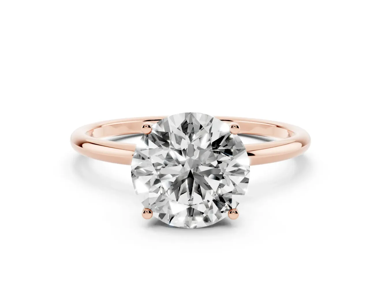 Round Thin Solitaire Engagement Ring Setting | Straight Plain Band | Rose Gold