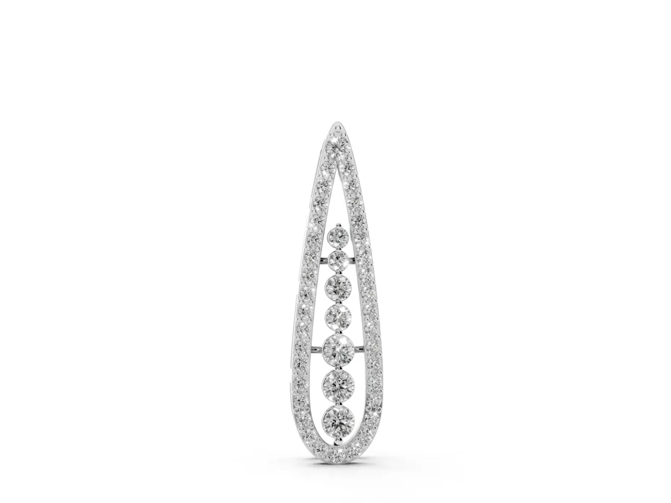 Round Lab-Grown Diamond Graduated Pavé Teardrop Pendant Necklace | Open Frame | White Gold