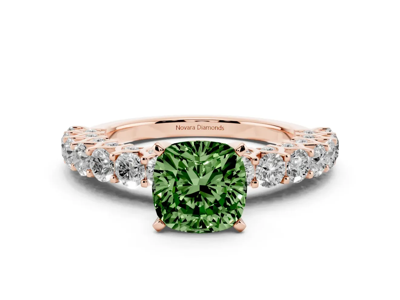 Cushion Cut Shared Prong Engagement Ring Setting for a Fancy Green Lab-Grown Diamond | Rose Gold