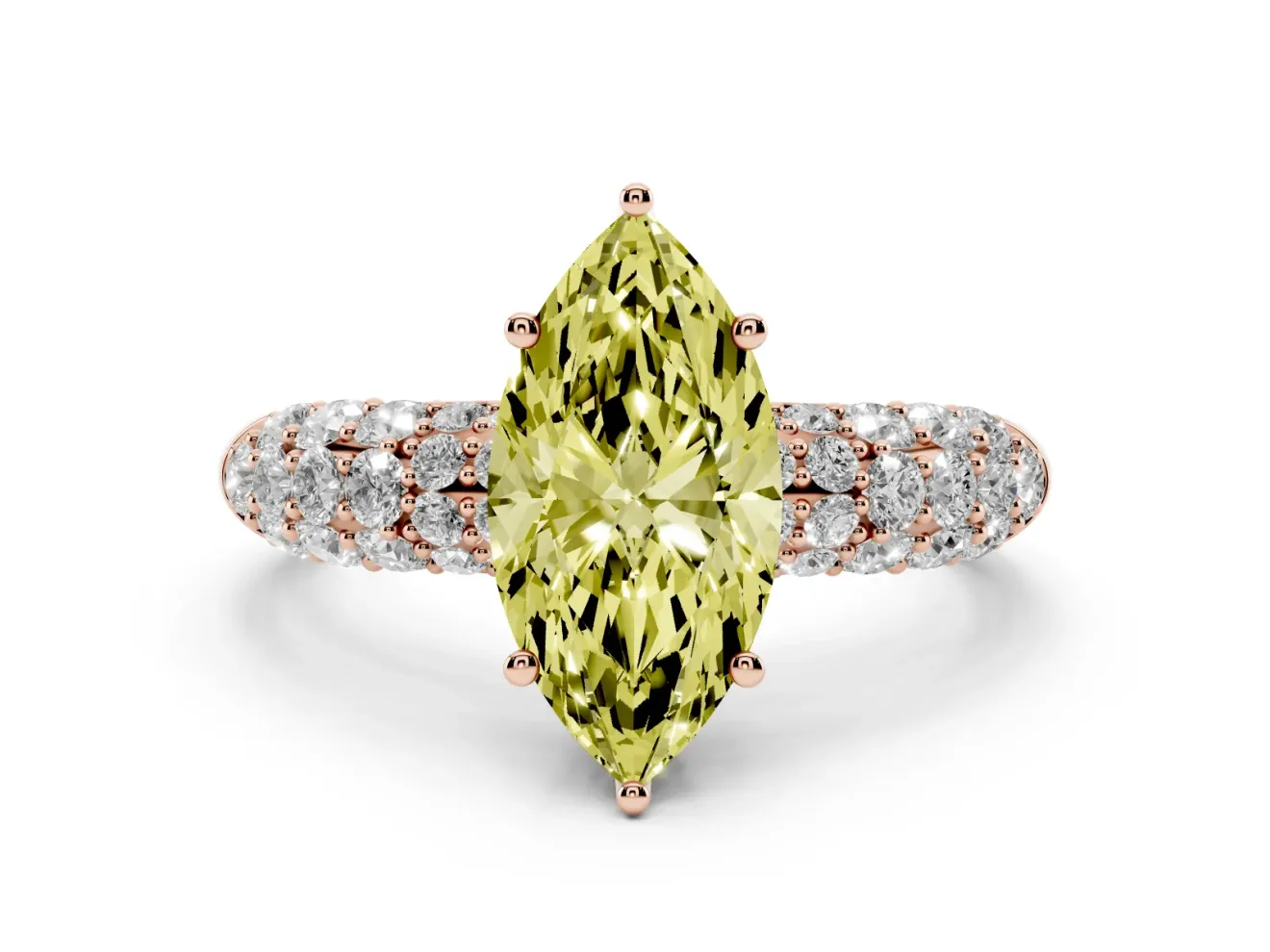 Marquise Multi Row Pave Engagement Ring Setting for a Fancy Yellow Lab-Grown Diamond | Rose Gold