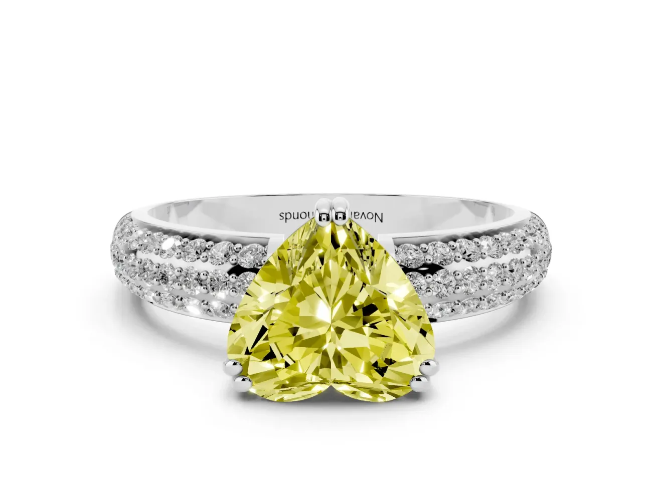 Heart-Shaped Three Row Pave Engagement Ring Setting for a Fancy Yellow Lab-Grown Diamond | Sterling Silver