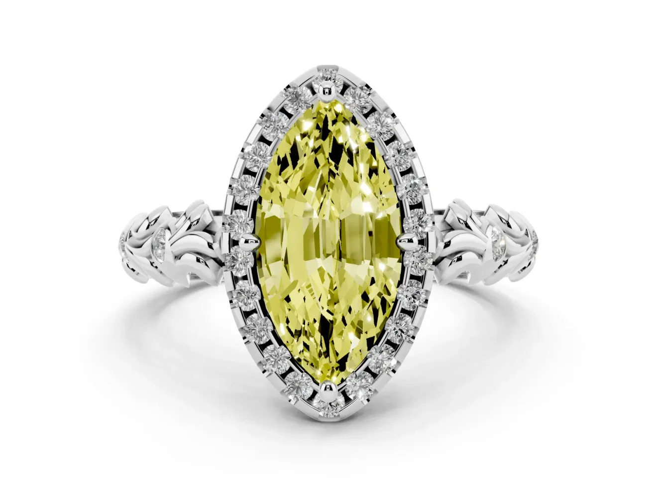 Marquise Leaf Halo Engagement Ring Setting for a Fancy Yellow Lab-Grown Diamond | Platinum