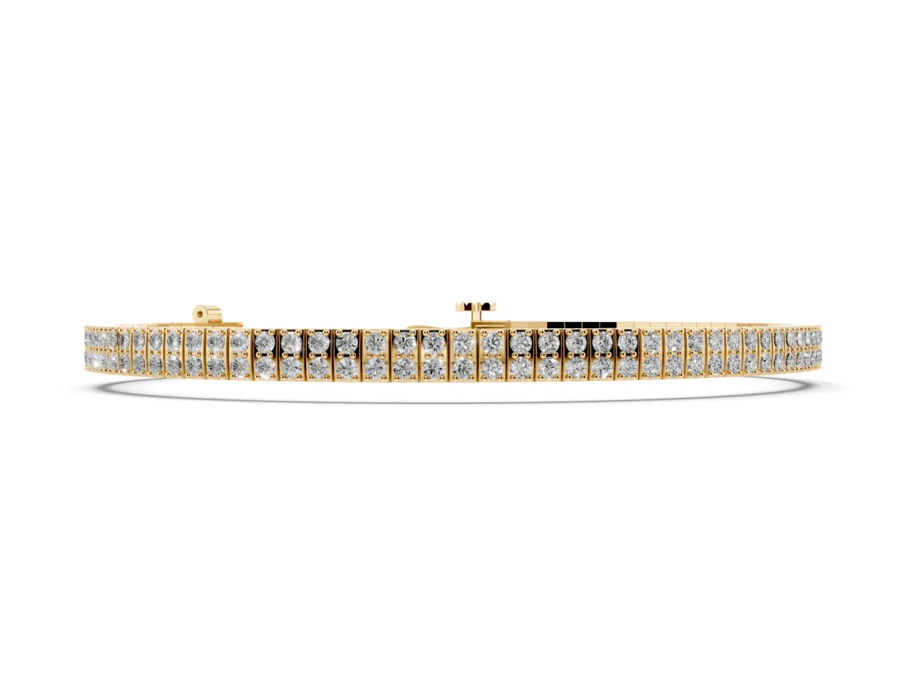 Round Lab-Grown Diamond Two-Row Tennis Bracelet | Hinged Square Links | Yellow Gold