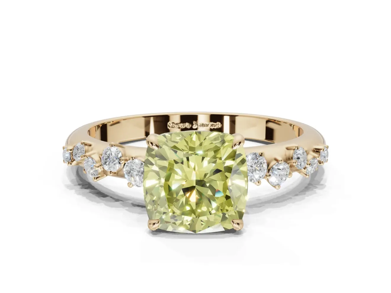 Cushion Cut Graduated Solitaire Engagement Ring Setting for a Fancy Yellow Lab-Grown Diamond | Yellow Gold