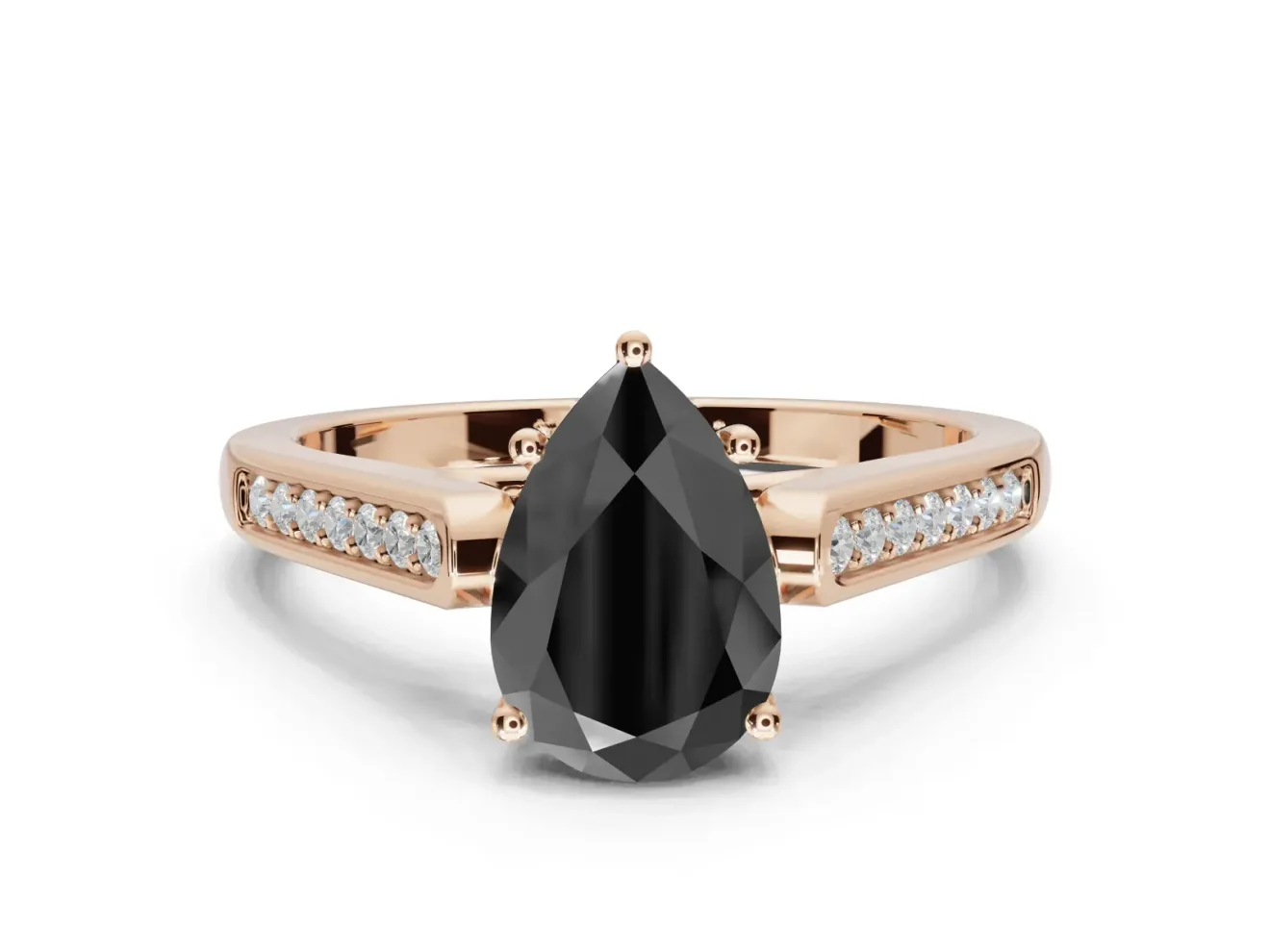 Pear-Shaped Cathedral Solitaire Engagement Ring Setting for a Black Center | Rose Gold