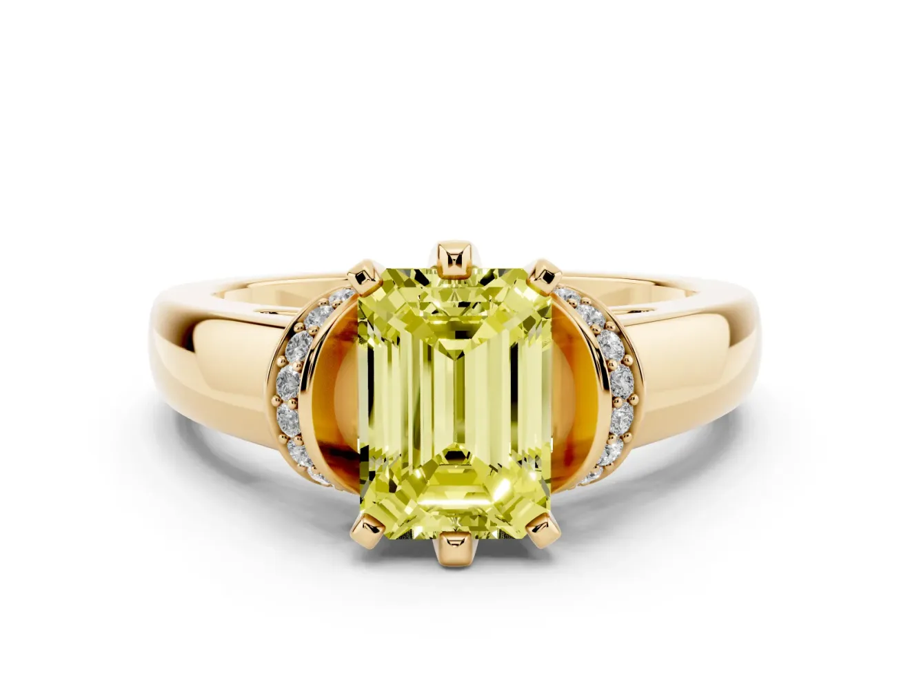 Emerald Cut Pavé Collar Engagement Ring Setting for a Fancy Yellow Lab-Grown Diamond | Yellow Gold