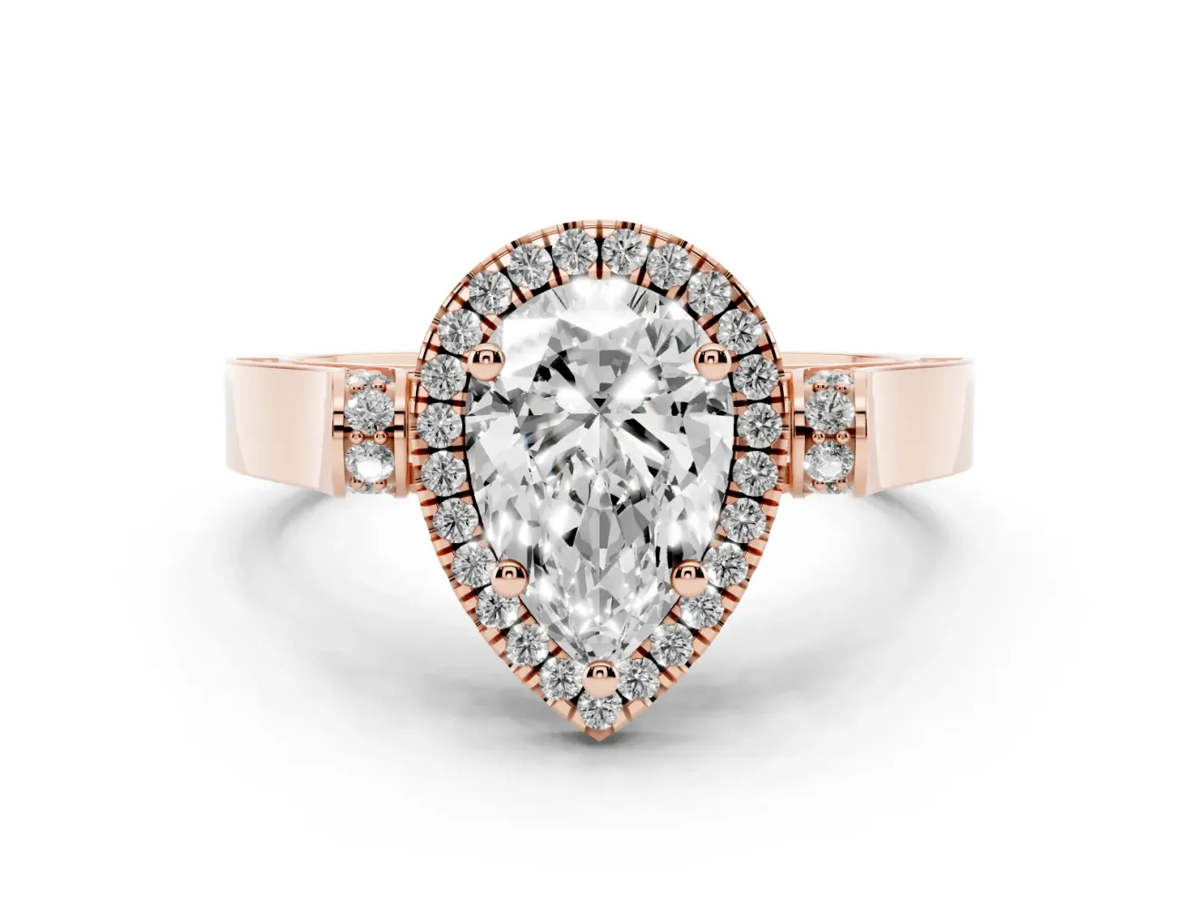 Pear-Shaped Halo Engagement Ring Setting | Pavé Panel Shoulders | Rose Gold