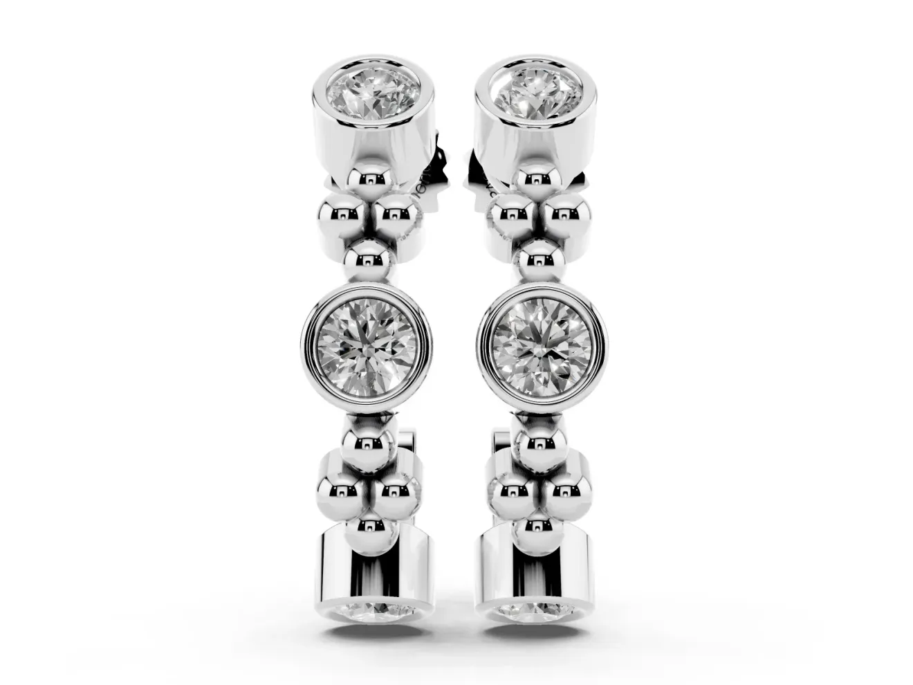 Round Lab-Grown Diamond Bezel Hoop Earrings | Metal Bead Clusters | Sterling Silver