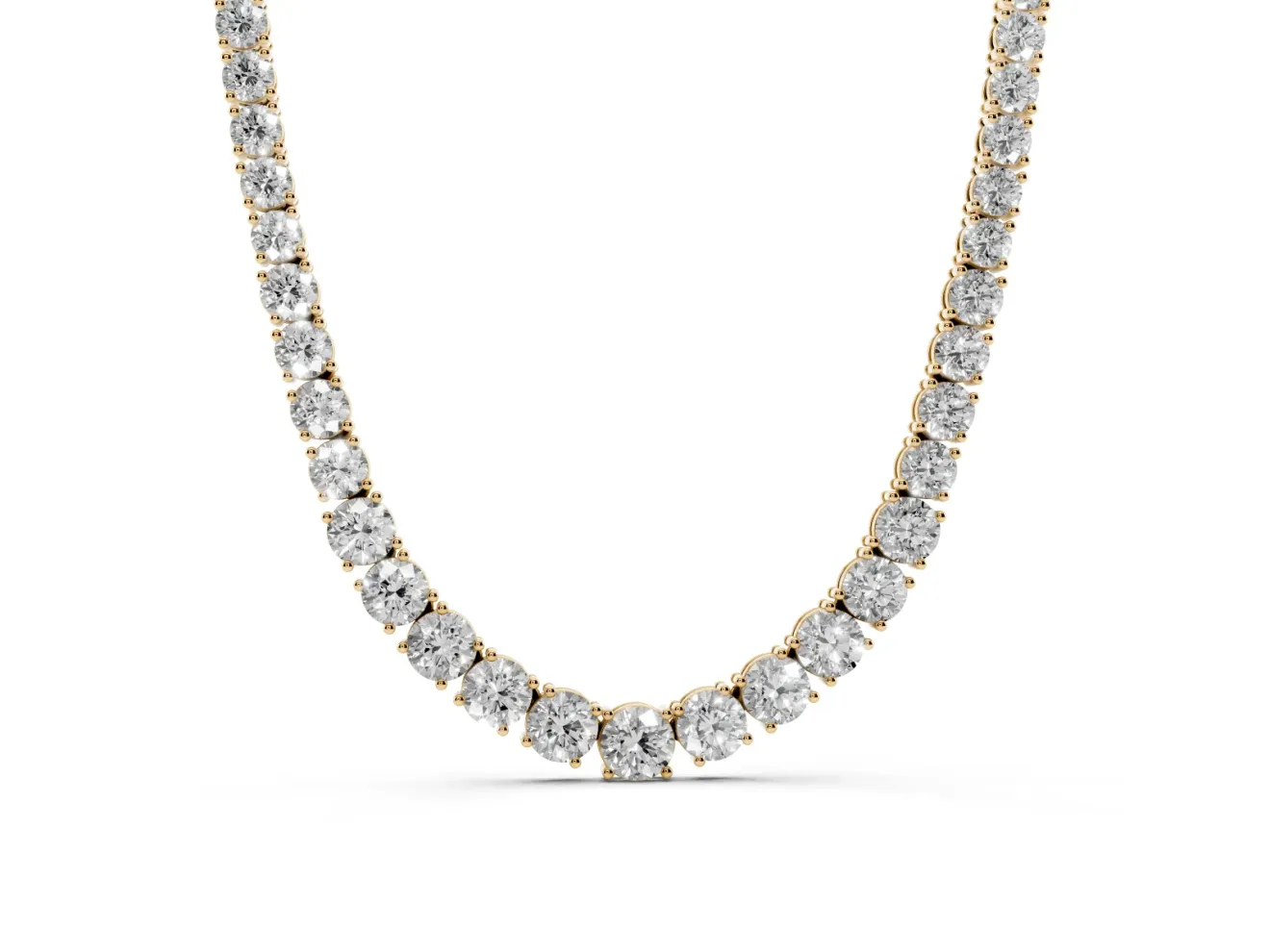 Round Lab-Grown Diamond Graduated Tennis Necklace | Four-Prong Heads | Yellow Gold
