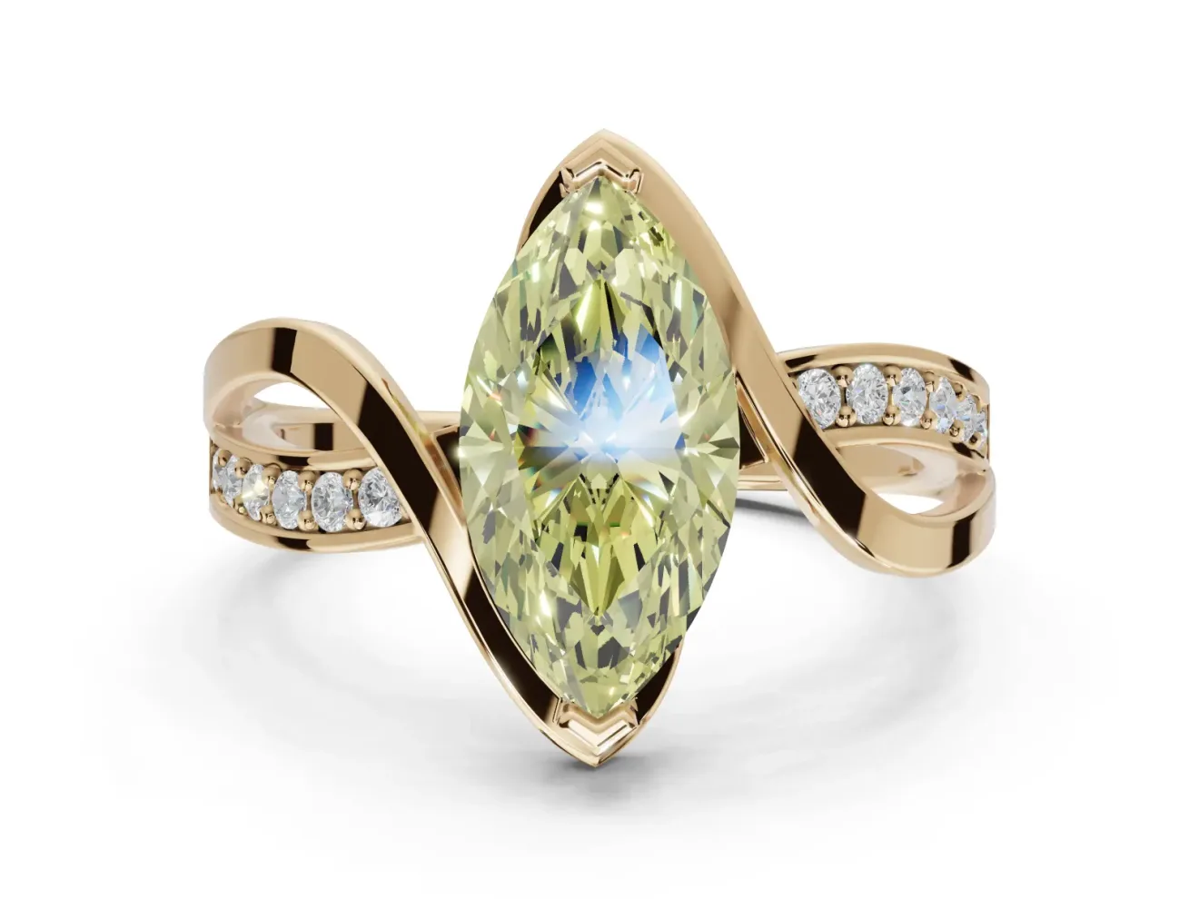 Marquise Bypass Solitaire Engagement Ring Setting for a Fancy Yellow Lab-Grown Diamond | Pavé Strands | Yellow Gold
