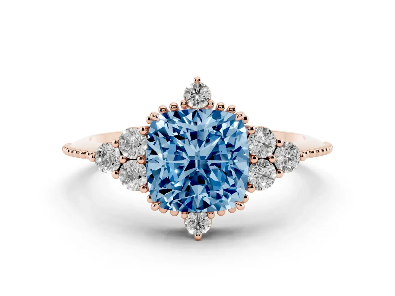 Cushion Cut Cluster Engagement Ring Setting for a Fancy Blue Lab-Grown Diamond | Rose Gold