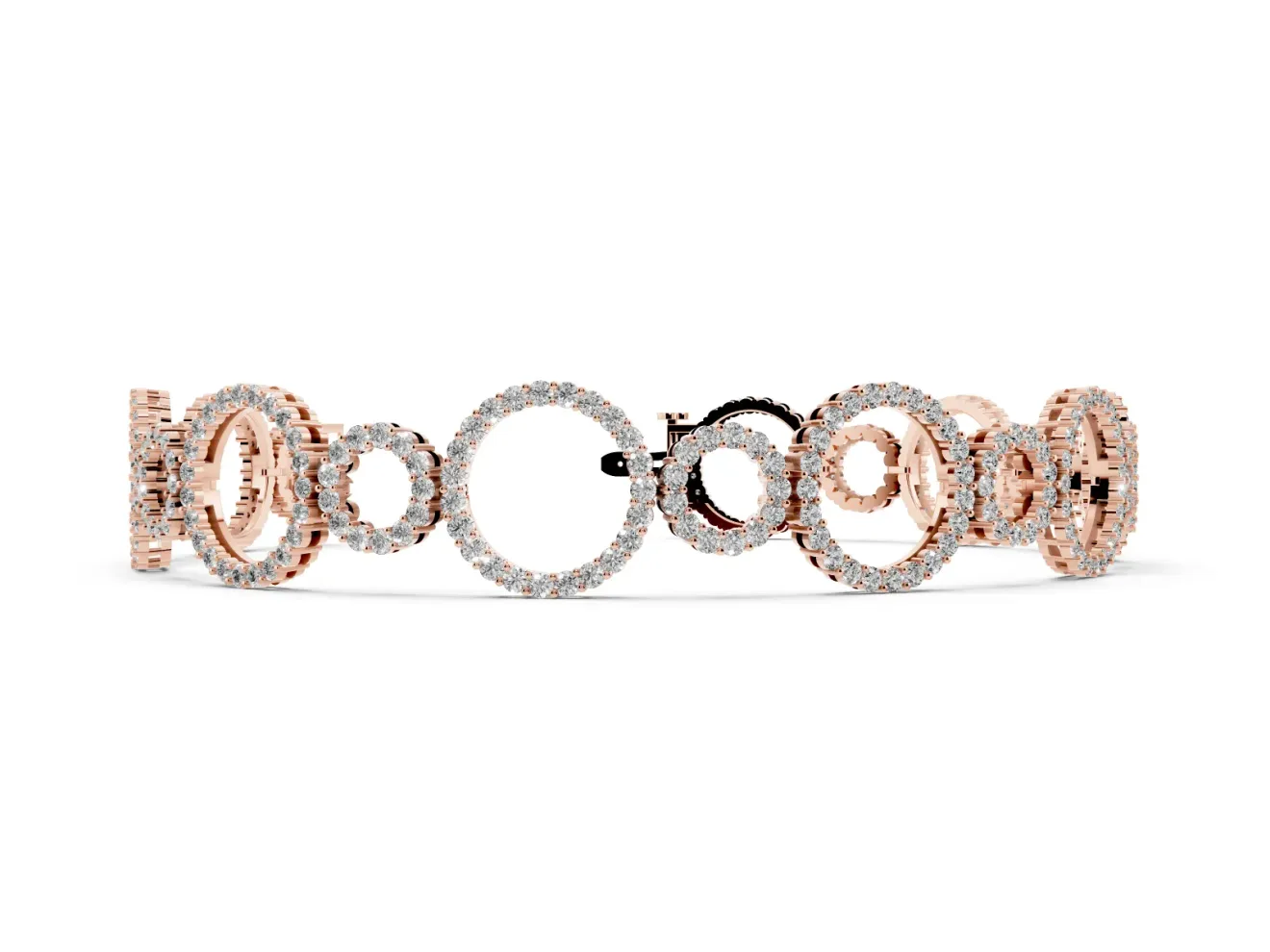 Round Lab-Grown Diamond Pavé Circle Link Bracelet | Large and Small Circles | Rose Gold