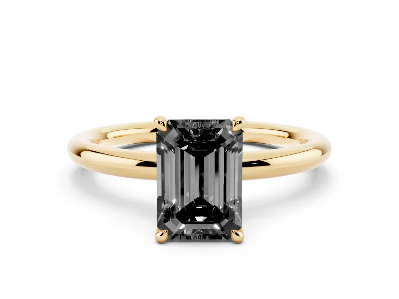 Emerald Cut Hidden Halo Engagement Ring Setting for a Black Center | Thin Plain Band | Yellow Gold
