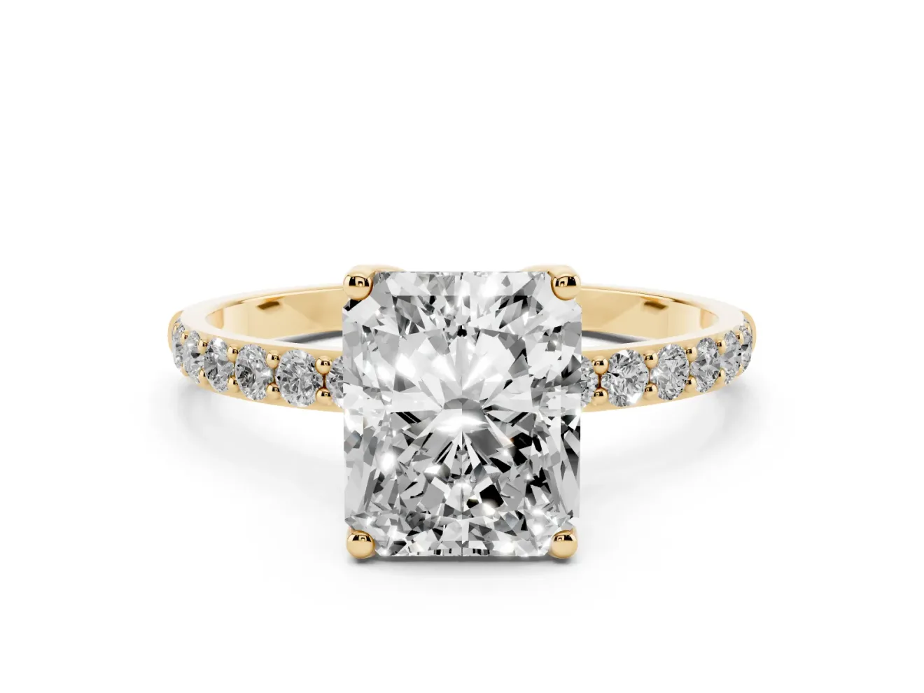 Radiant Cut Pave Solitaire Engagement Ring Setting | Fine Line Pave Band | Yellow Gold