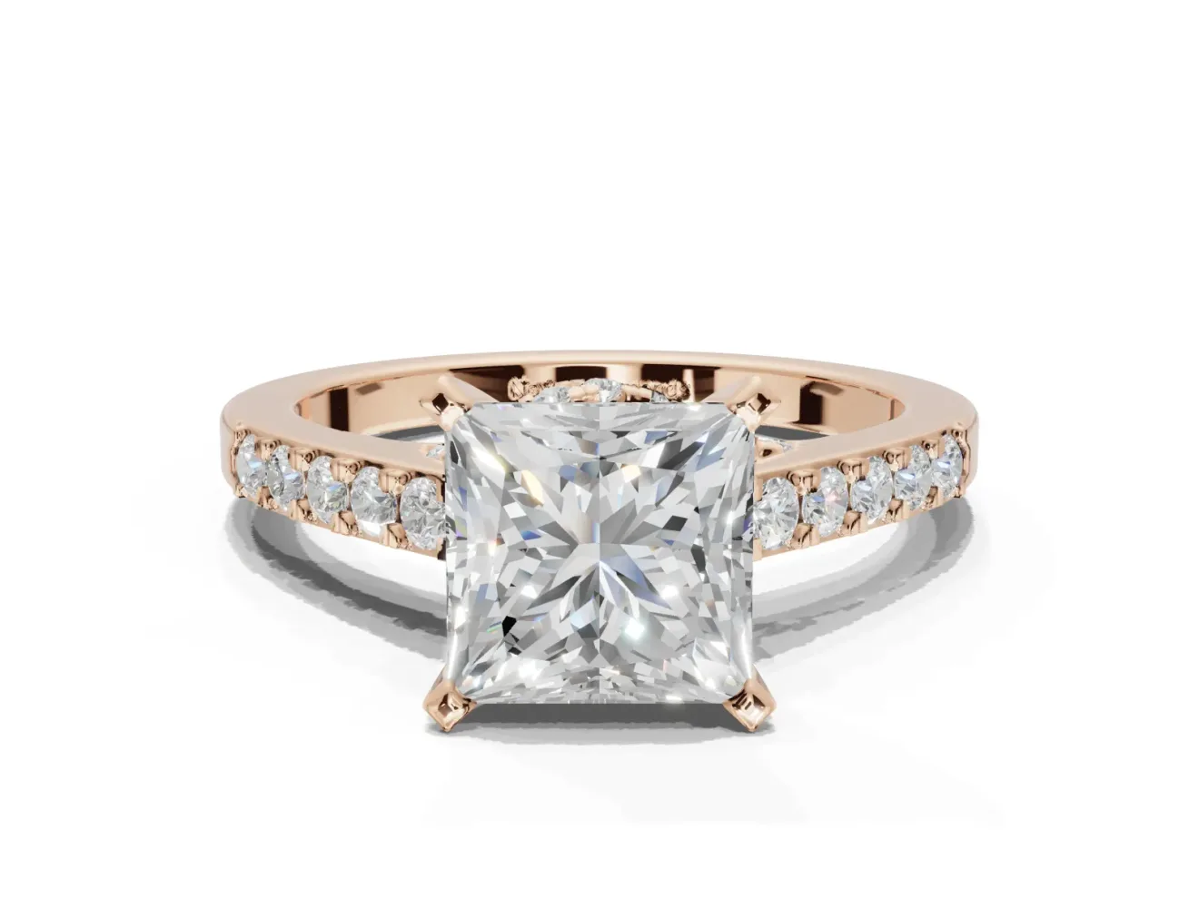 Princess Cut Pavé Solitaire Engagement Ring Setting | Crossover Gallery | Rose Gold
