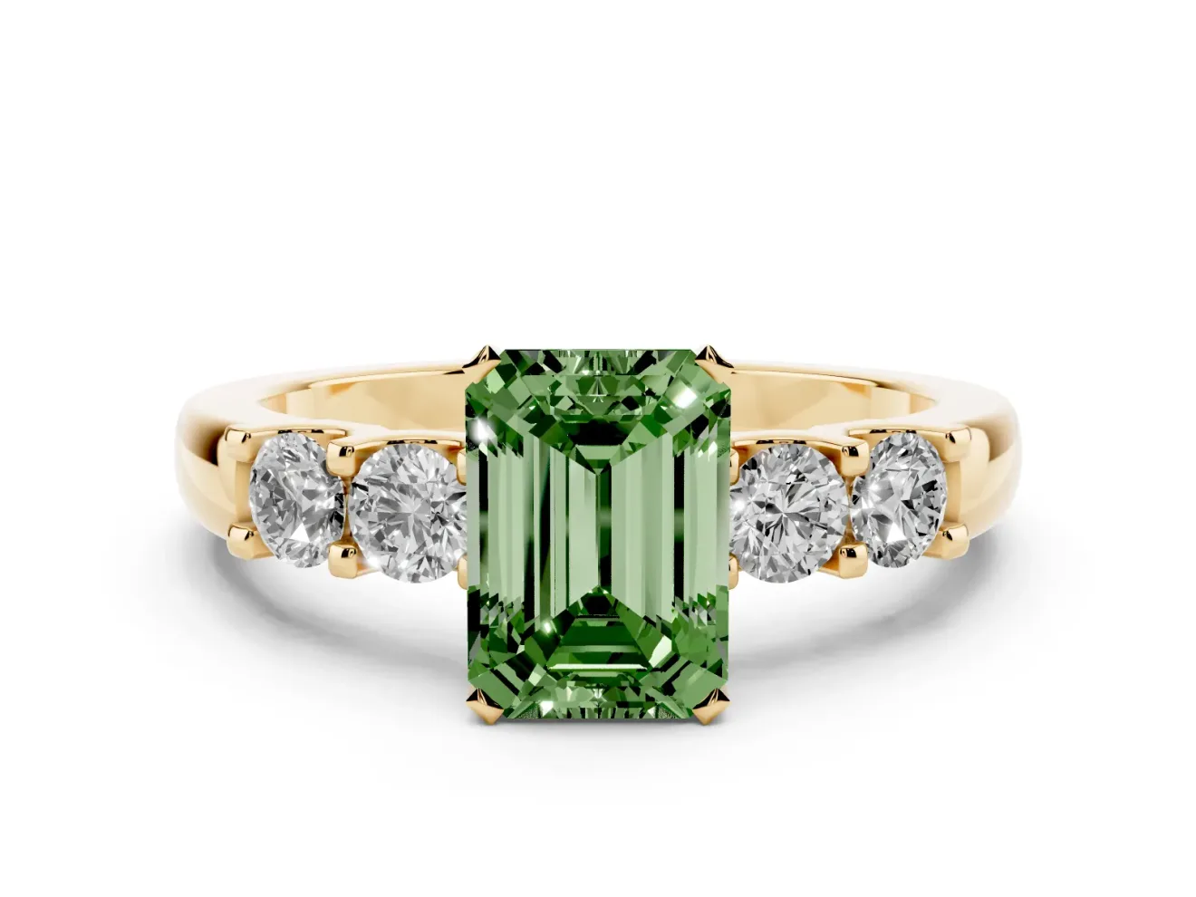 Emerald Cut Five Stone Engagement Ring Setting for a Fancy Green Lab-Grown Diamond | Yellow Gold