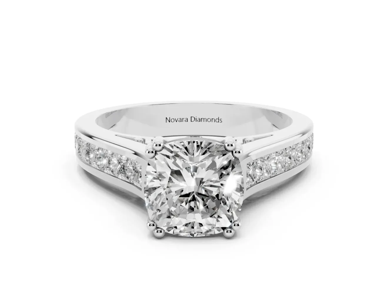 Cushion Cut Cathedral Channel Set Engagement Ring Setting | Double Claw Prongs | White Gold