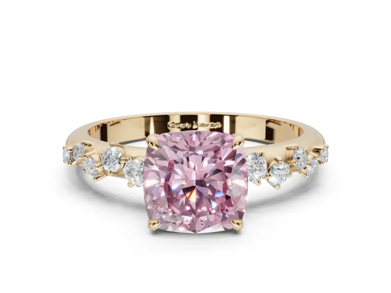 Cushion Cut Graduated Solitaire Engagement Ring Setting for a Fancy Pink Lab-Grown Diamond | Yellow Gold