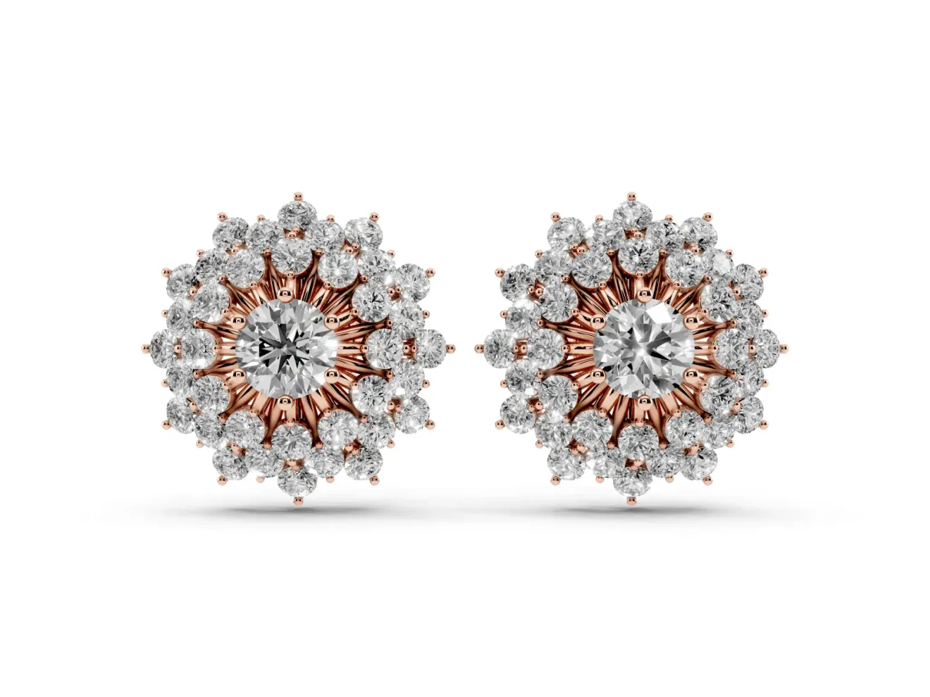 Round Lab-Grown Diamond Sunburst Cluster Stud Earrings | Star Outline | Rose Gold