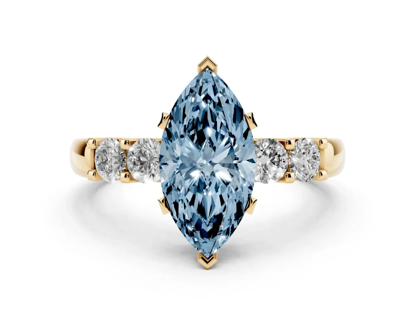 Marquise Five Stone Engagement Ring Setting for a Fancy Blue Lab-Grown Diamond | Yellow Gold