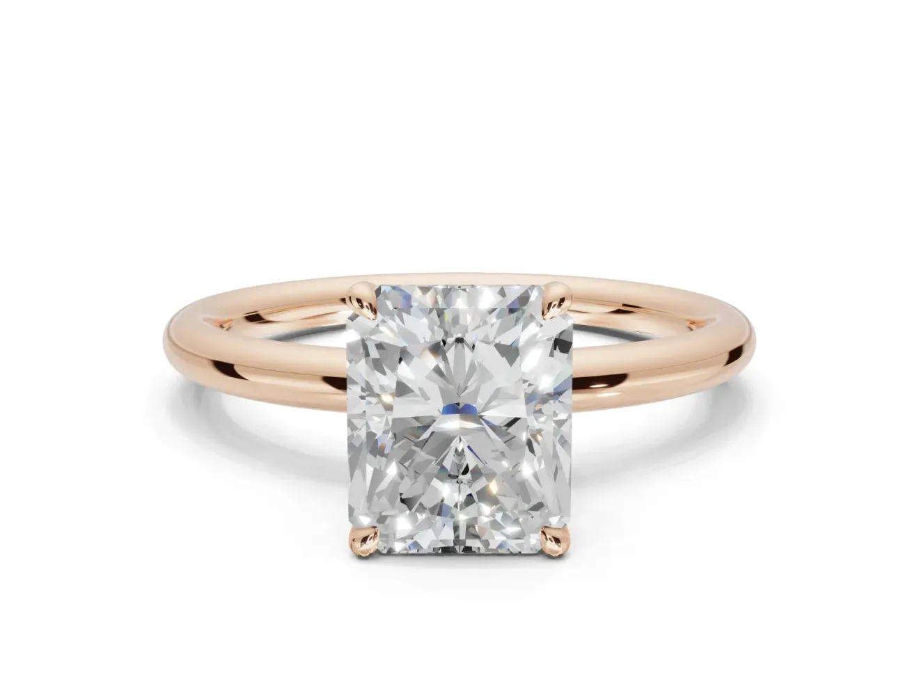 Radiant Cut Hidden Halo Engagement Ring Setting | Thin Plain Band | Rose Gold