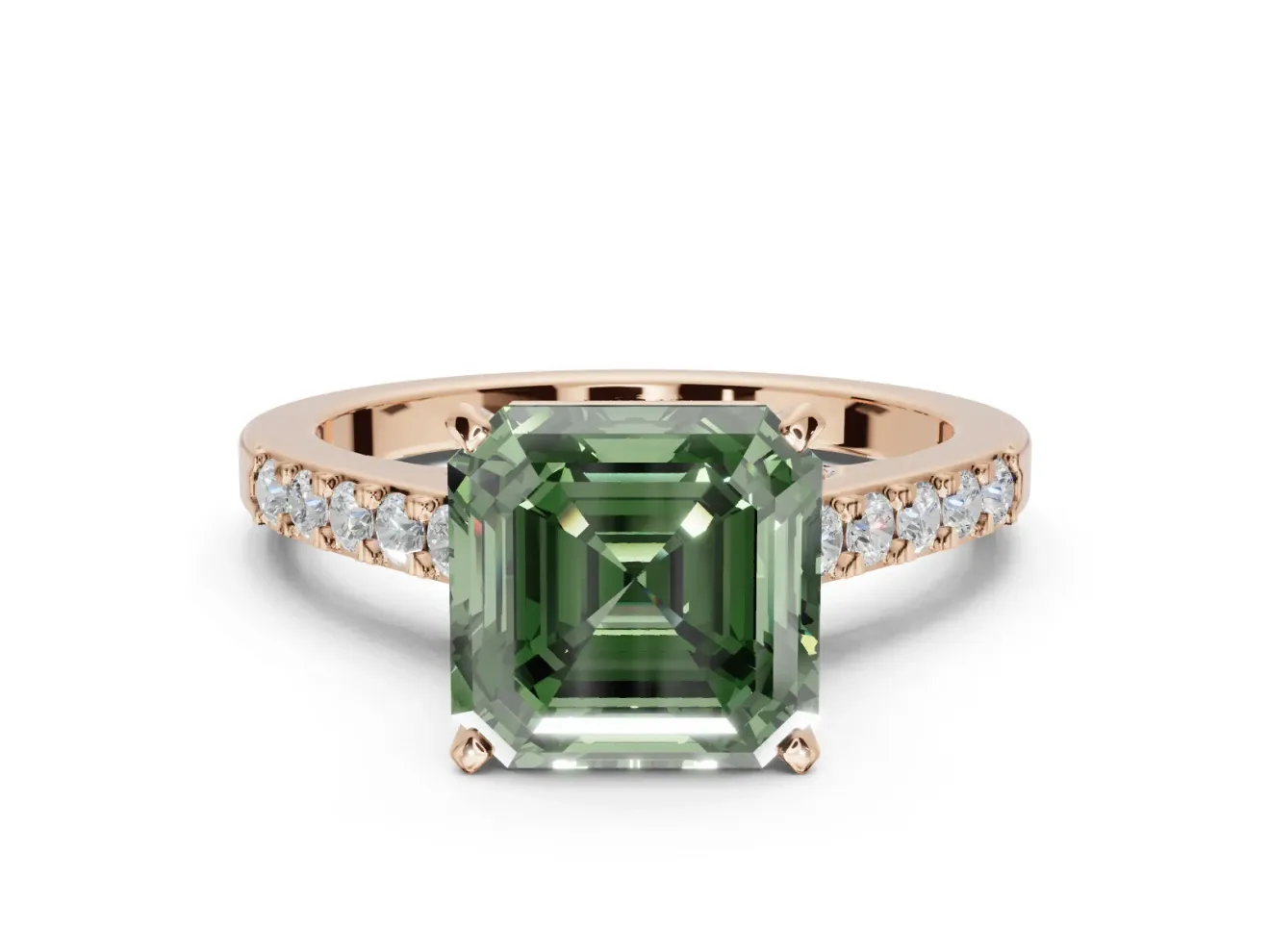 Asscher Cut Pavé Solitaire Engagement Ring Setting for a Fancy Green Lab-Grown Diamond | Crossover Gallery | Rose Gold