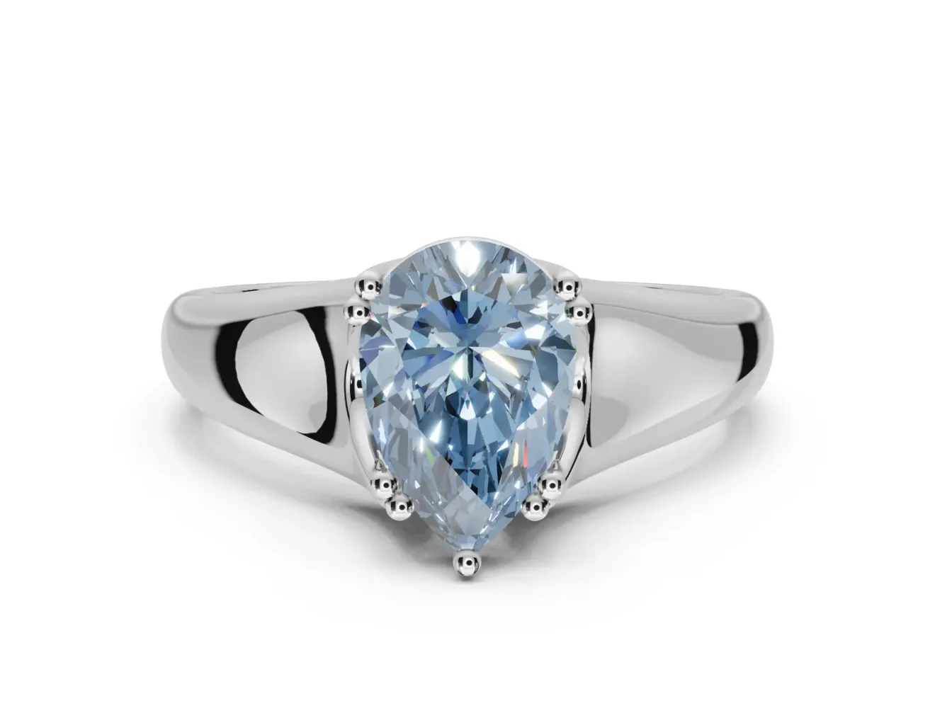 Pear-Shaped Double Claw Solitaire Engagement Ring Setting for a Fancy Blue Lab-Grown Diamond | Sterling Silver