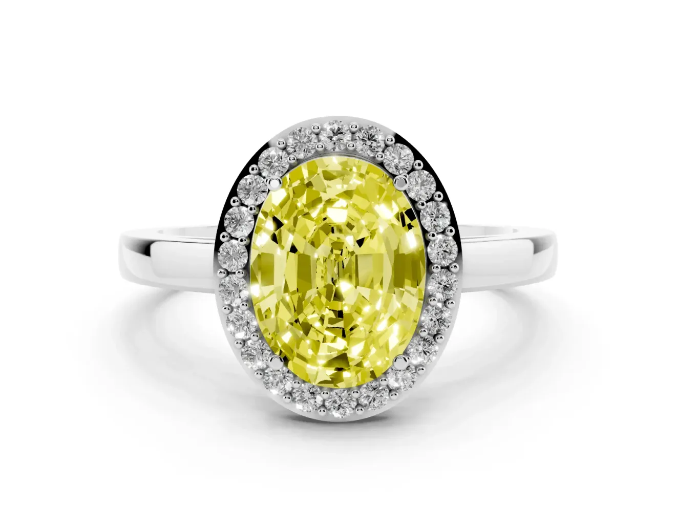 Oval Thin Halo Engagement Ring Setting for a Fancy Yellow Lab-Grown Diamond | Plain Band | Platinum
