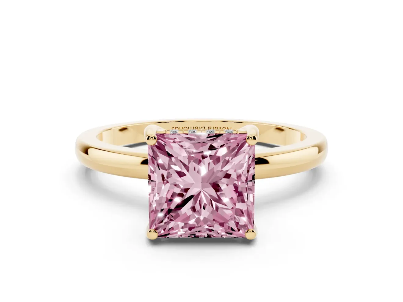 Princess Cut Engagement Ring Setting for a Fancy Pink Lab-Grown Diamond | Hidden Halo | Yellow Gold