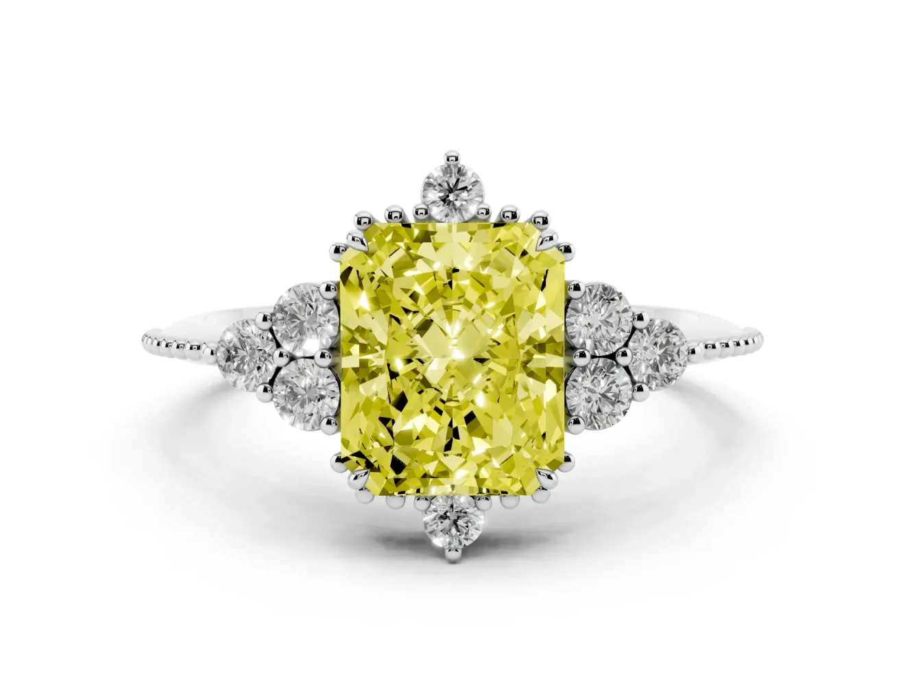Radiant Cut Cluster Engagement Ring Setting for a Fancy Yellow Lab-Grown Diamond | White Gold