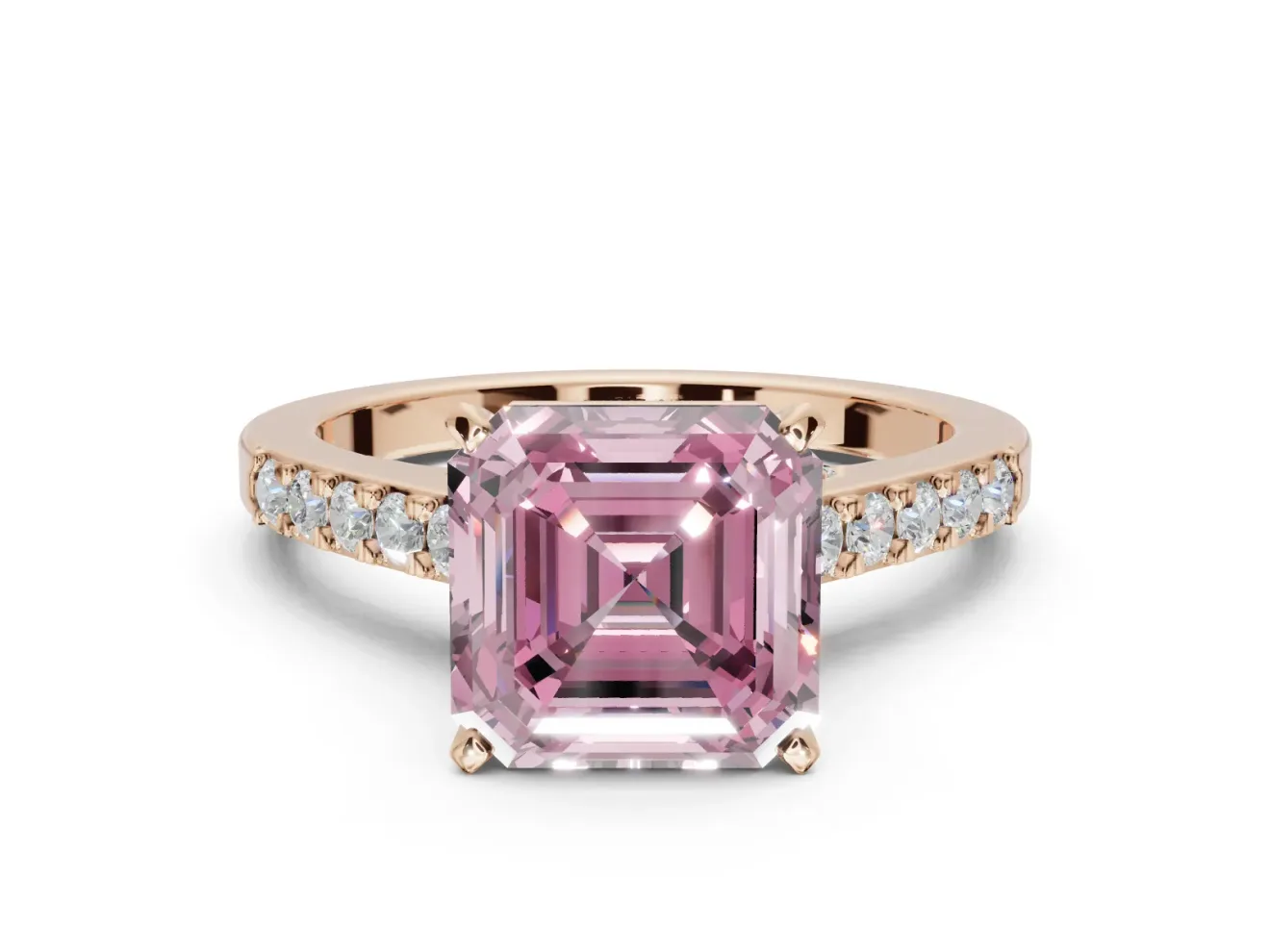 Asscher Cut Pavé Solitaire Engagement Ring Setting for a Fancy Pink Lab-Grown Diamond | Crossover Gallery | Rose Gold