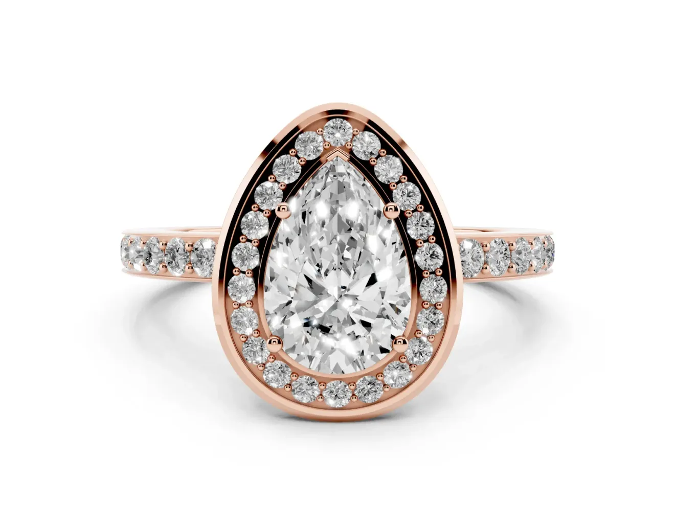 Pear-Shaped Bezel-Rim Halo Engagement Ring Setting | Pave Band | Rose Gold