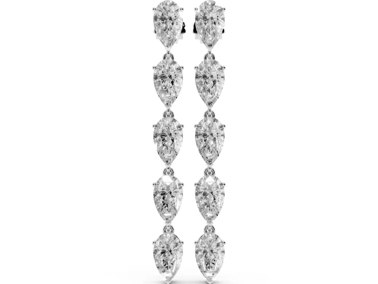 Pear-Shaped Lab-Grown Diamond Linked Dangle Earrings | Five Matching Stones | White Gold