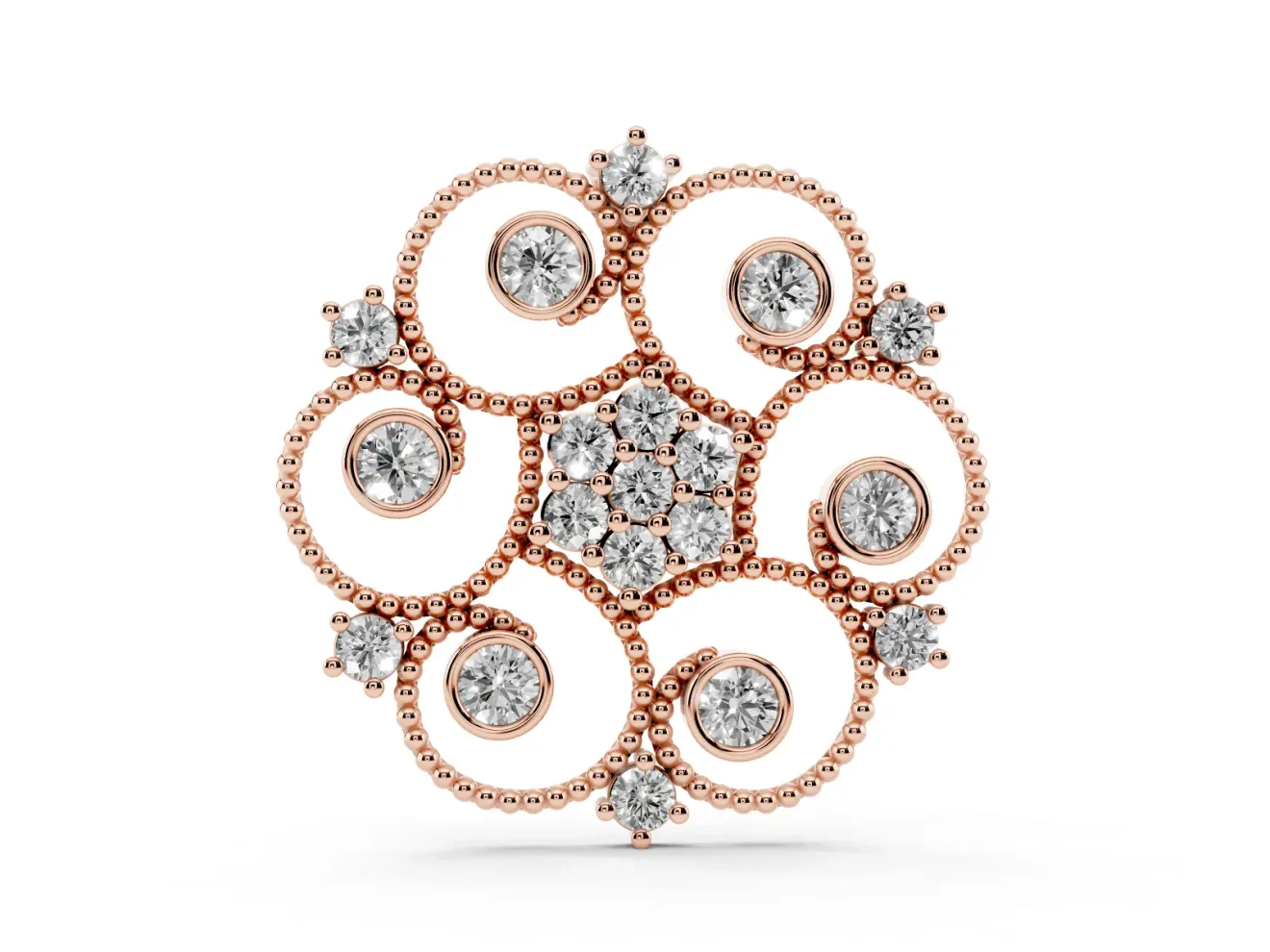 Round Lab-Grown Diamond Milgrain Flower Medallion Pendant Necklace | Bezel Petals | Rose Gold