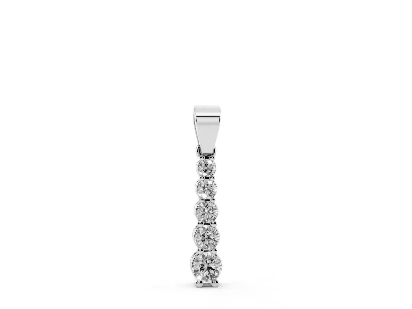 Round Lab-Grown Diamond Graduated Vertical Pendant Necklace | Prong Set | Sterling Silver