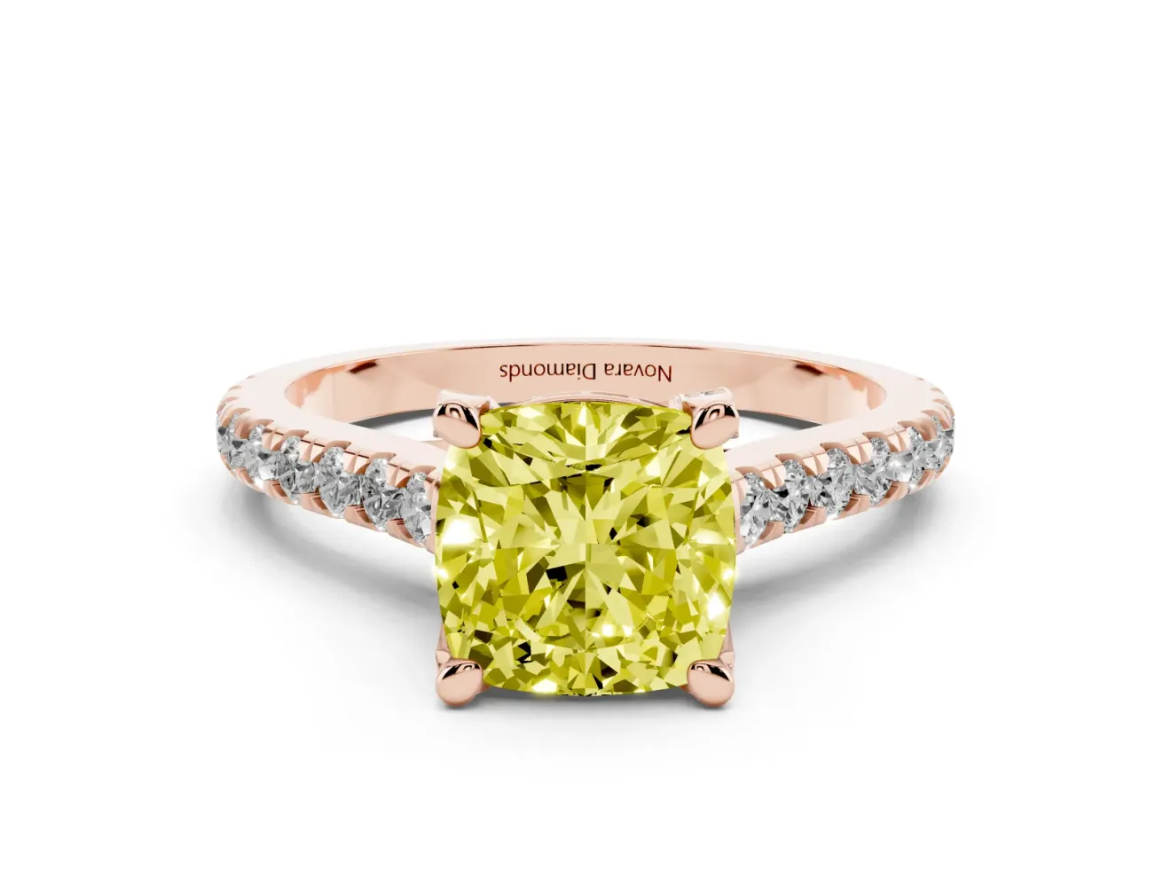 Cushion Cut Hidden Halo Pave Engagement Ring Setting for a Fancy Yellow Lab-Grown Diamond | Claw Prongs | Rose Gold
