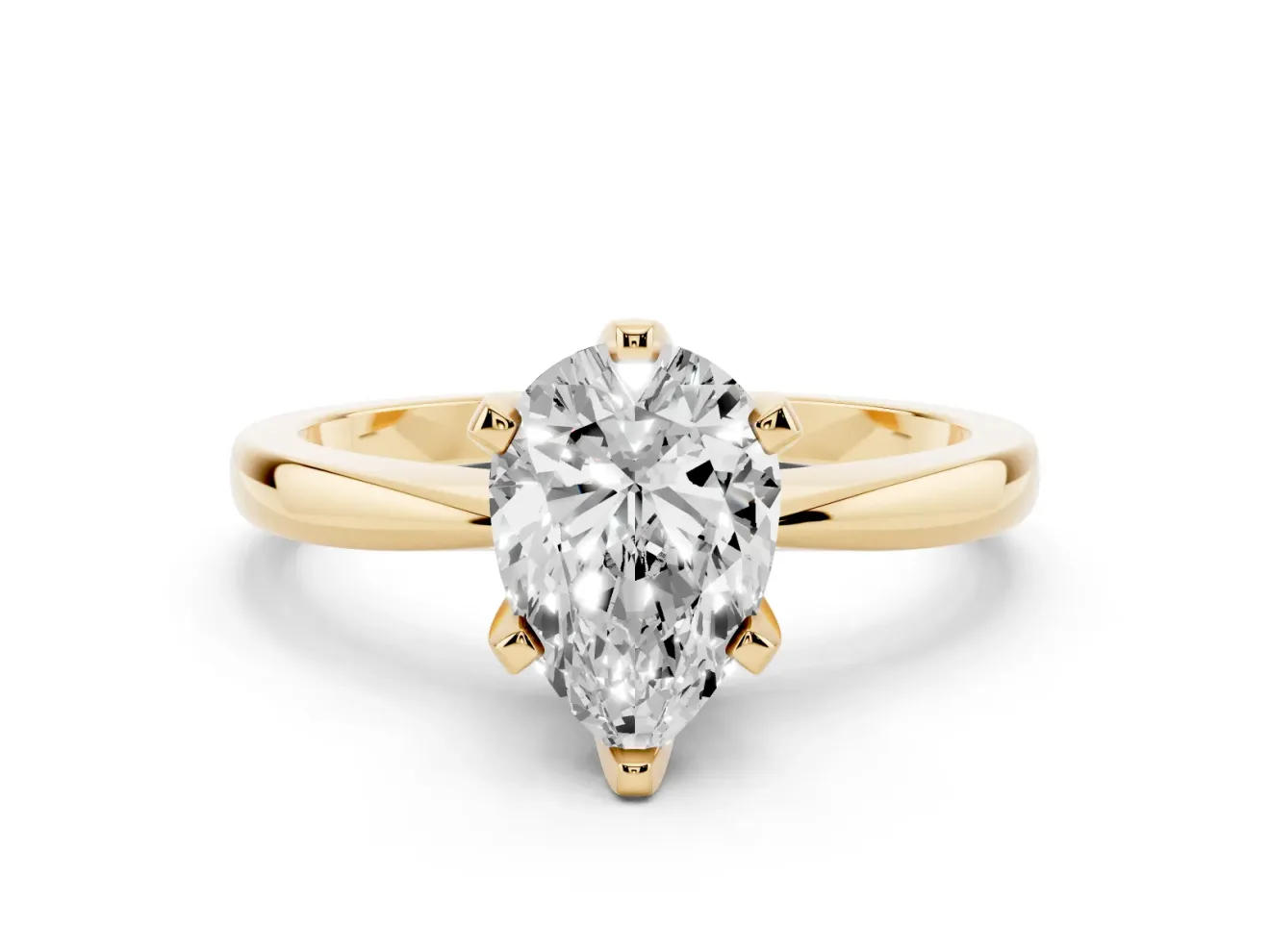 Pear-Shaped Tapered Solitaire Engagement Ring Setting | Claw Prong Head | Yellow Gold