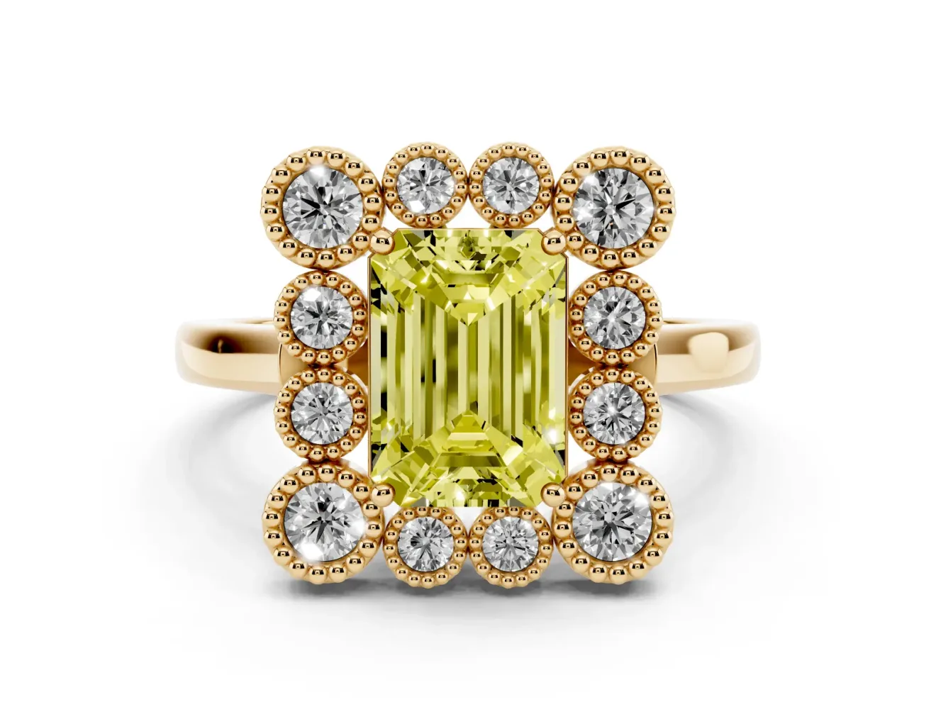 Emerald Cut Halo Engagement Ring Setting for a Fancy Yellow Lab-Grown Diamond | Yellow Gold - Design NV-24775