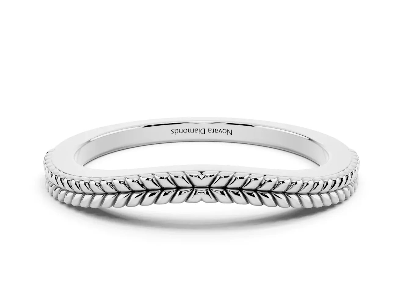 Rope Twist Contour Wedding Band | Wheat Leaf Detail | Platinum