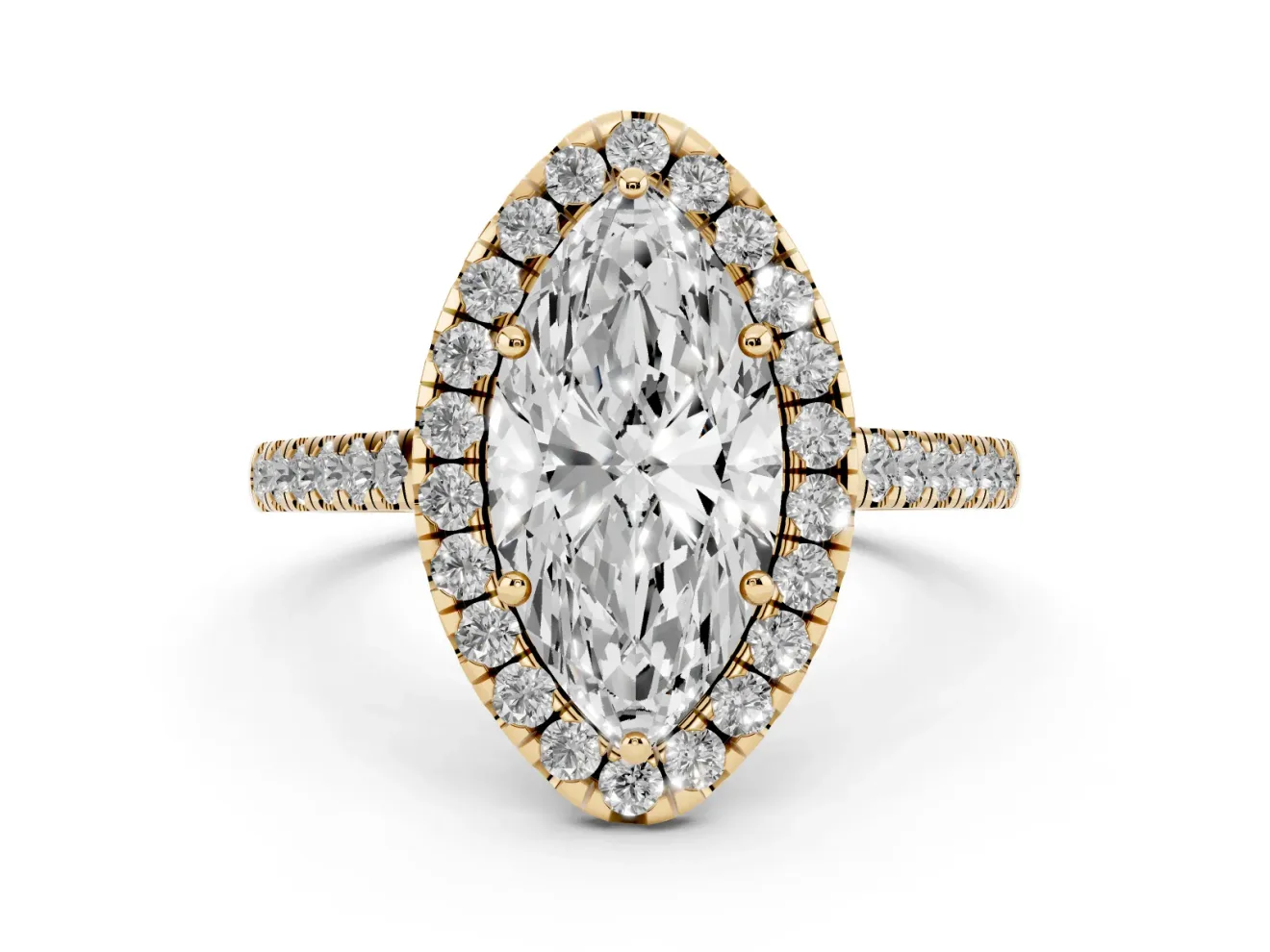 Marquise Halo Engagement Ring Setting | Pave Shoulders | Yellow Gold
