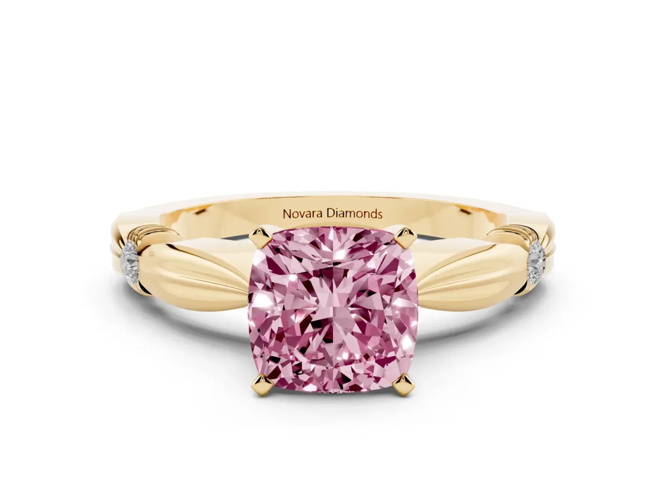 Cushion Cut Floral Engagement Ring Setting for a Fancy Pink Lab-Grown Diamond | Yellow Gold