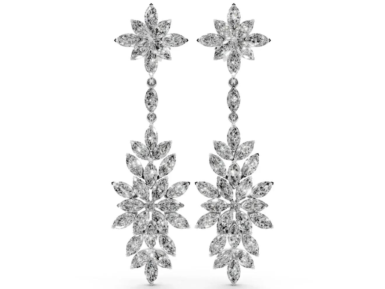 Marquise Lab-Grown Diamond Floral Cluster Drop Earrings | Flower Top and Spray | Platinum