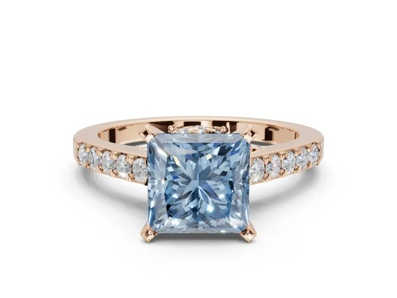 Princess Cut Pavé Solitaire Engagement Ring Setting for a Fancy Blue Lab-Grown Diamond | Crossover Gallery | Rose Gold