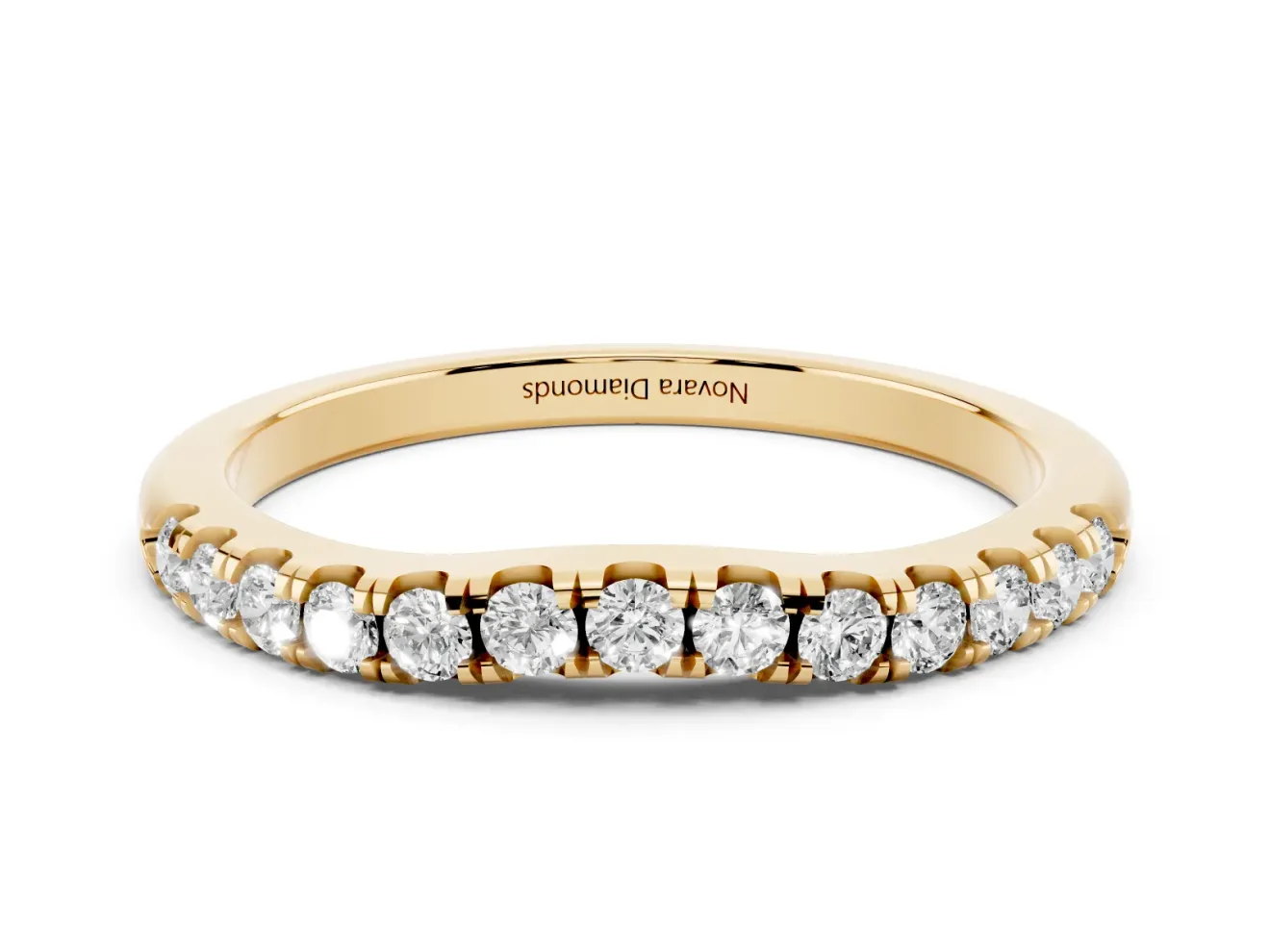 Round Lab-Grown Diamond Arched Curved Pavé Wedding Band | Shared Prongs | Yellow Gold